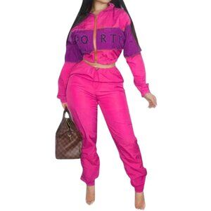 Sporty Women's Pink and Purple Jumpsuit Halloween Costume Themed Party Medium